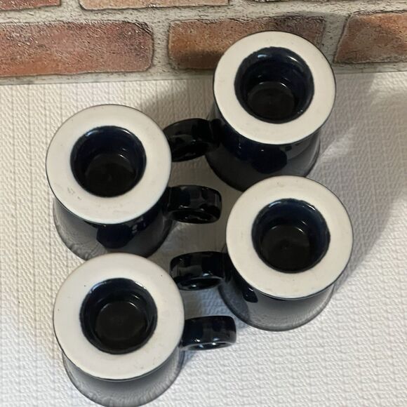 VINTAGE Cobalt Blue Ceramic Pedestal Expresso Coffee Mug Cup Set Of 4 Round - Picture 14 of 17